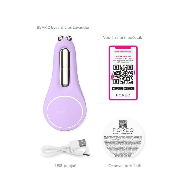 FOREO BEAR 2 Eyes & Lips mikrostrujni uređaj, Lavender