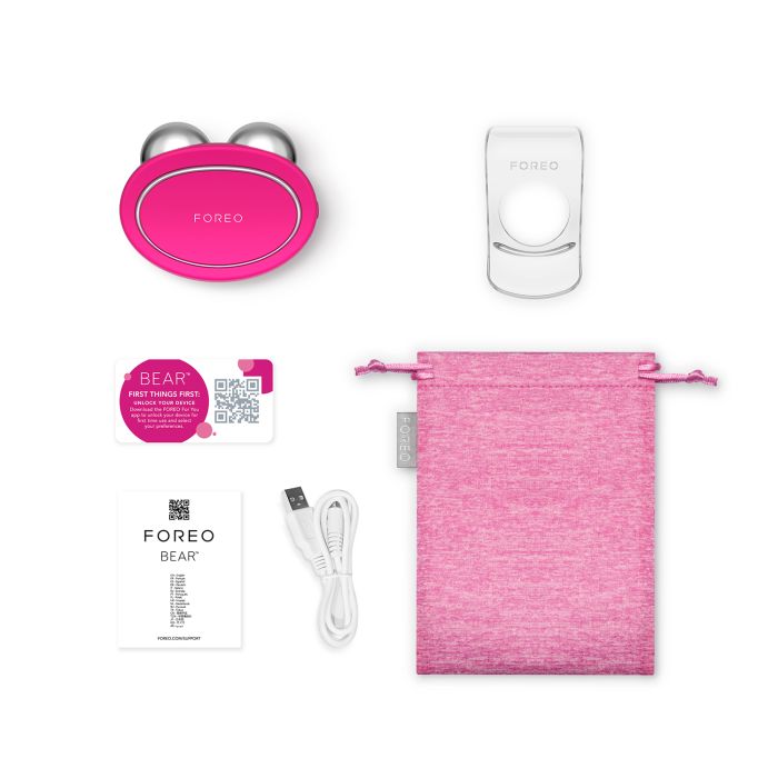 Foreo Bear Fuchsia uređaj s dodacima, kabelom, torbicom i uputstvom