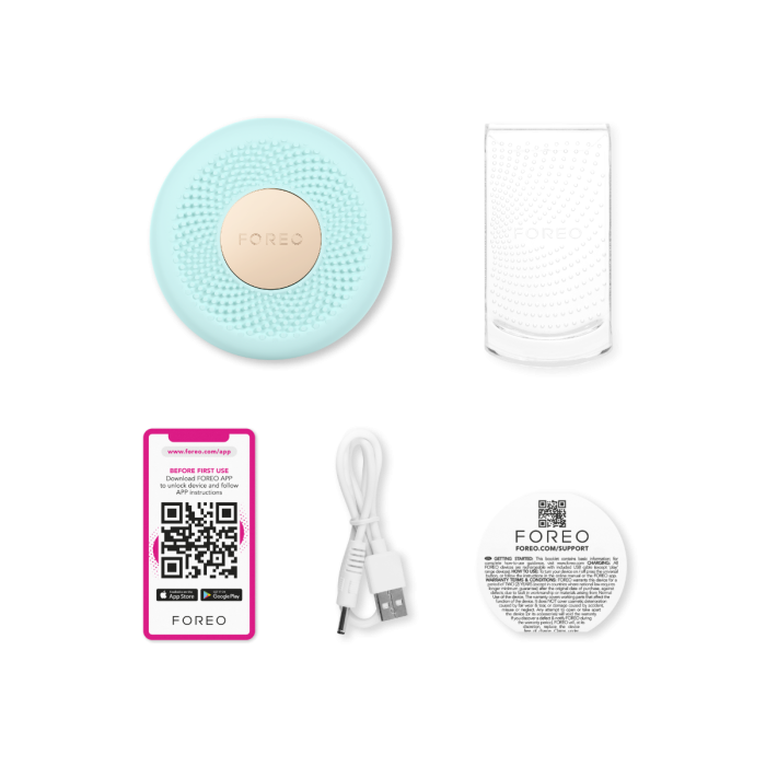 Foreo UFO 3 Mini Adriatic Blue uređaj, kabel i uputstvo